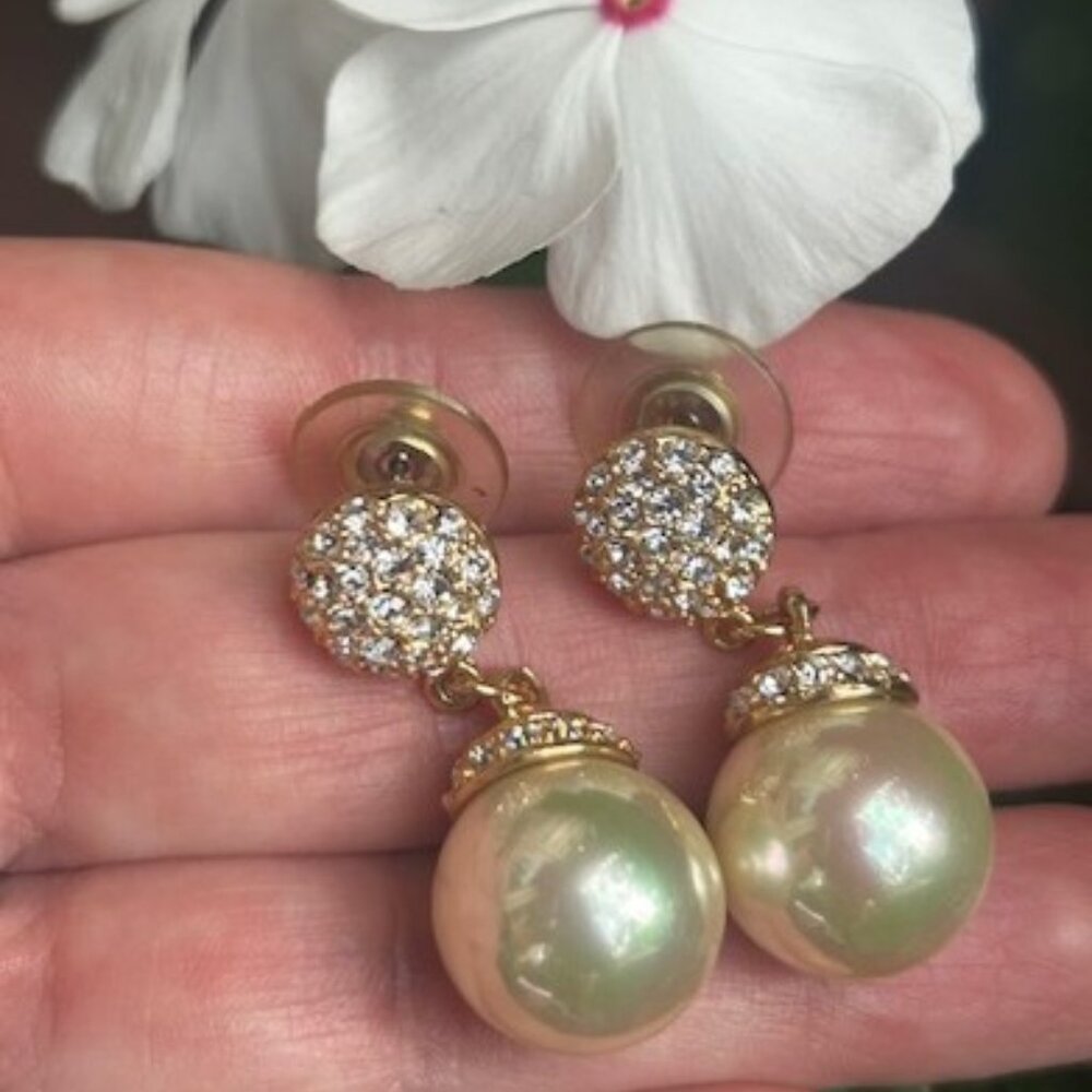 ROMAN Large Faux Ball Crystal Rhinestone Statement Gold EARRING